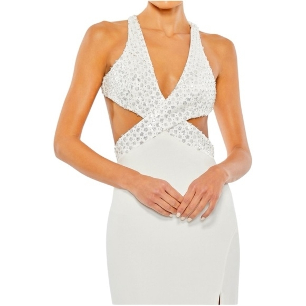 Mac Duggal Cut Out Criss Cross White Beaded Dress Size 12. Style Code 68166. Nwt - Picture 2 of 10